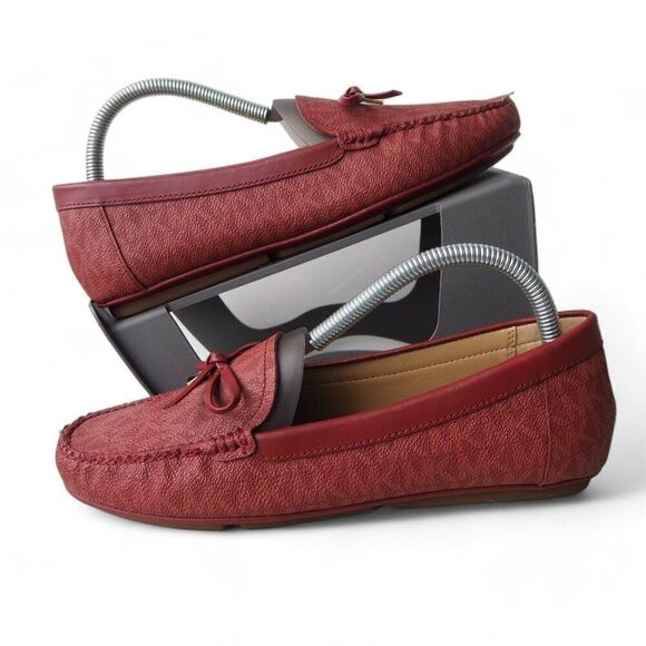 Michael Kors Juliette MK Logo Slip-on Moccasins Burgundy Red ME22E Women's 8M - Picture 1 of 11